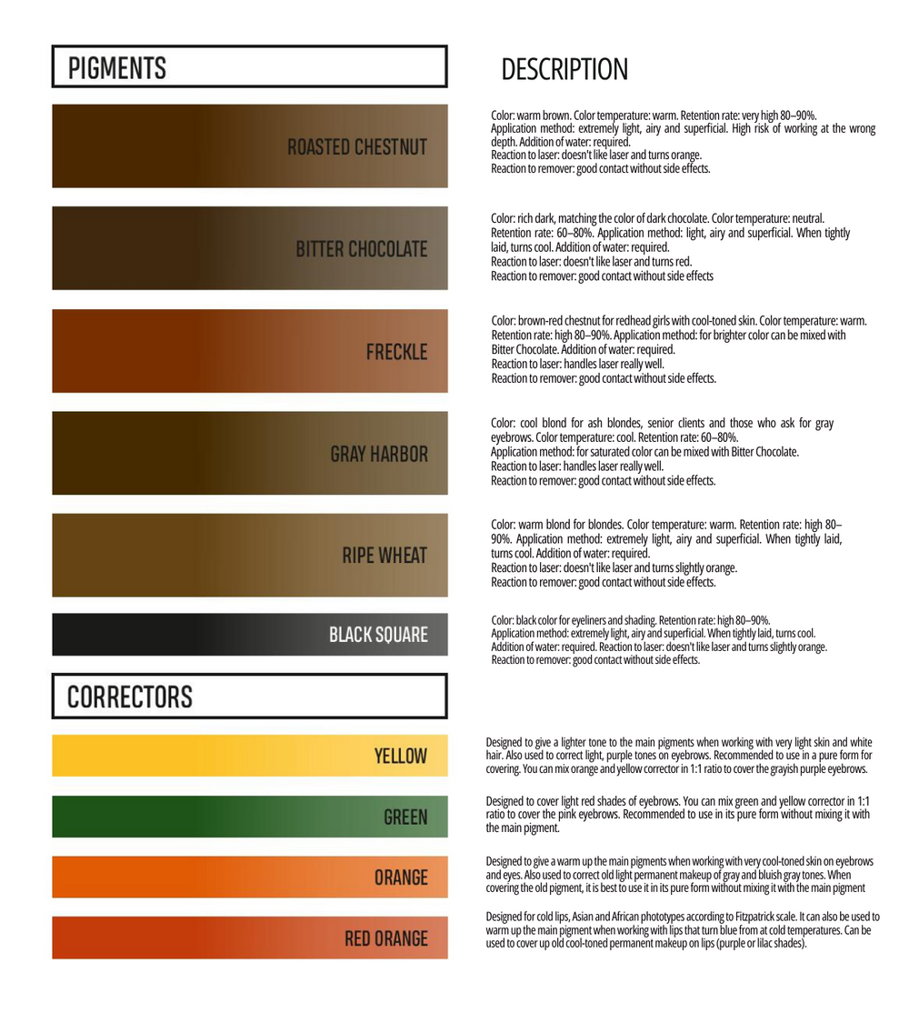 Brovi Pigments Color Chart Page New Supreme Permanent